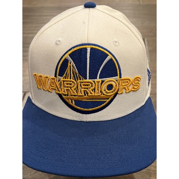 Adidas Mens White Blue NBA Golden State Warriors Adjustable Snapback Hat Cap - Picture 3 of 10